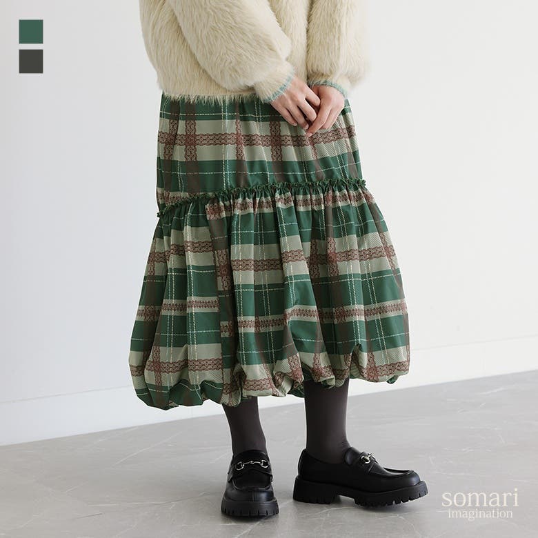 somari imaginationチェックレース柄バルーンスカート[品番