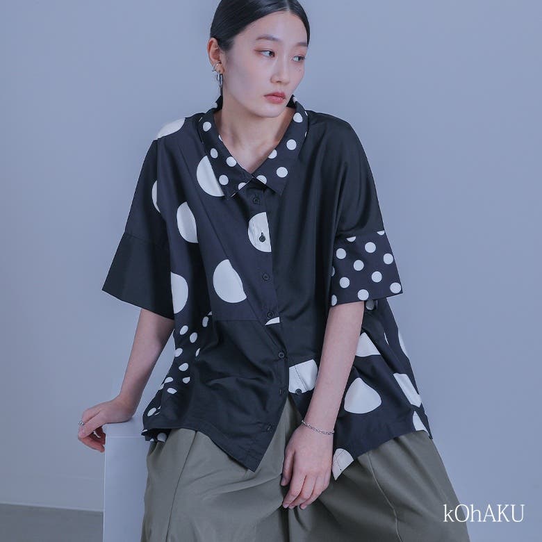 kOhAKUドット切替アシメシャツ[品番：MITW0015114]｜osharewalker