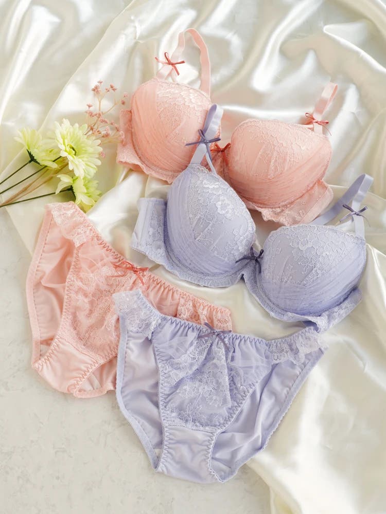 D85-H95]リボンレースブラ＆ショーツ(モールドカップ)[品番