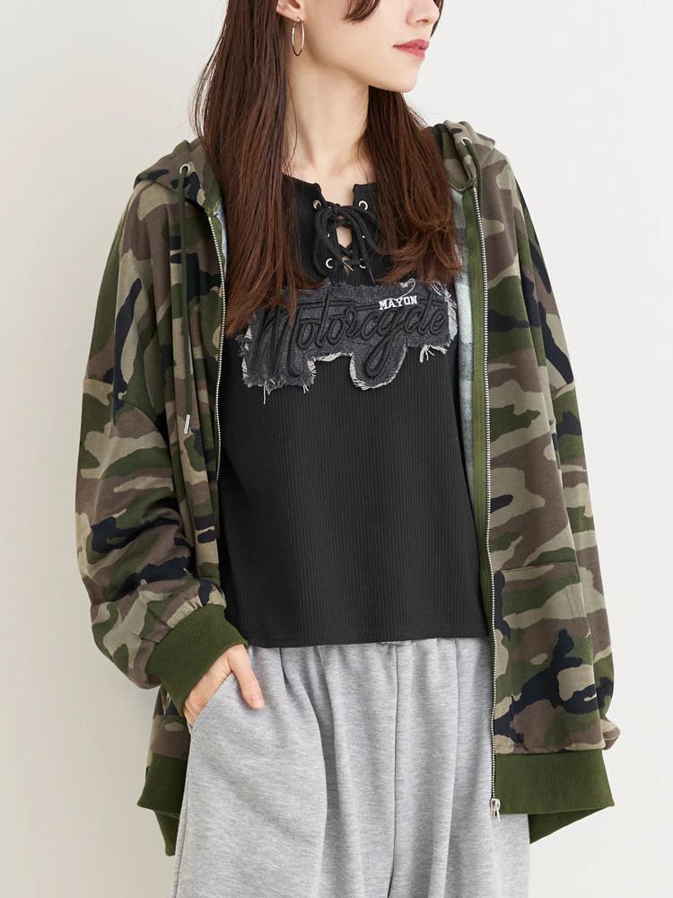 迷彩柄プリント裏毛ZIPパーカー[品番：PLMW0015215]｜Re