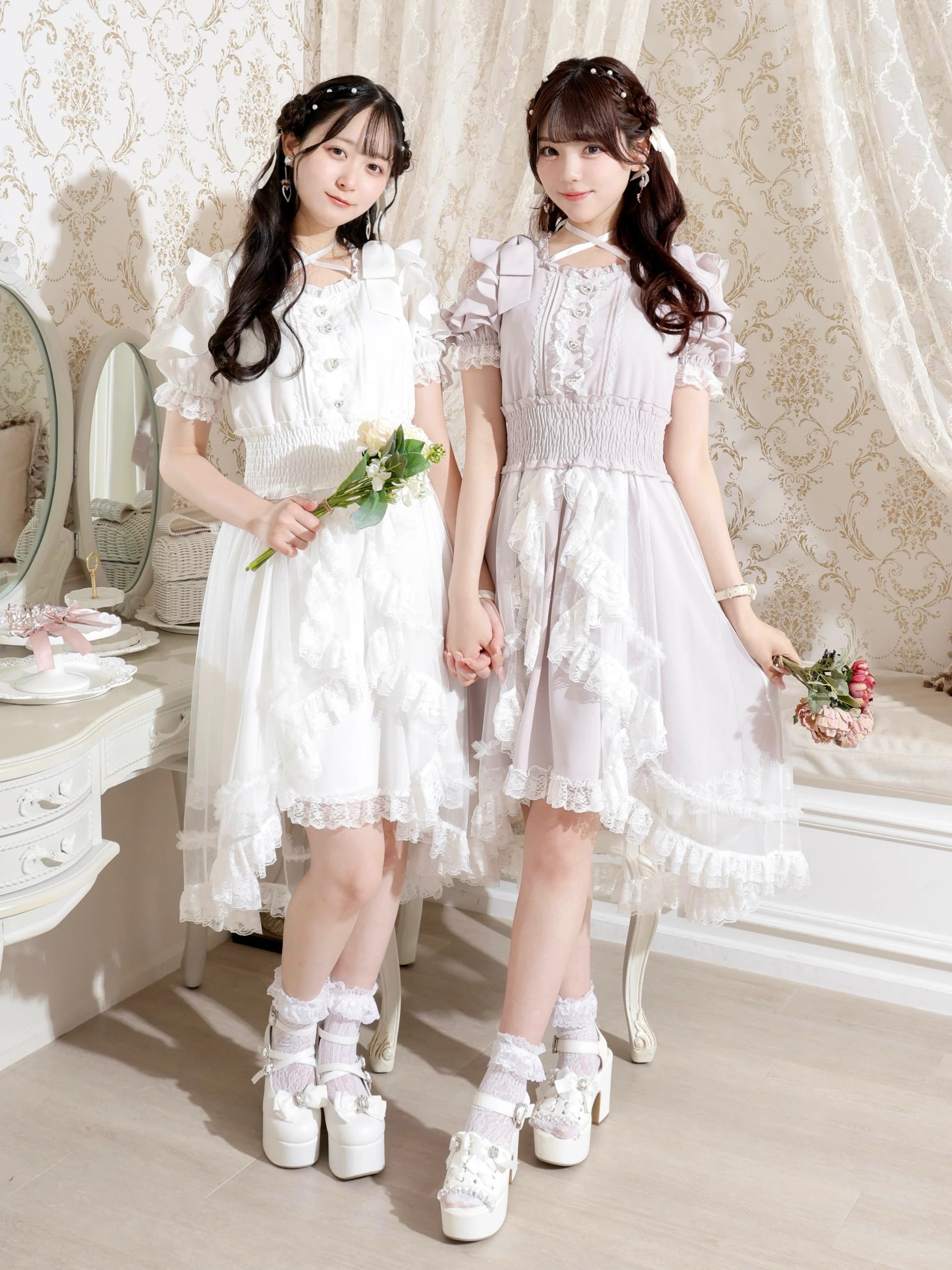 ショルダーリボンプリンセスロングワンピース[品番：PLMW0014635