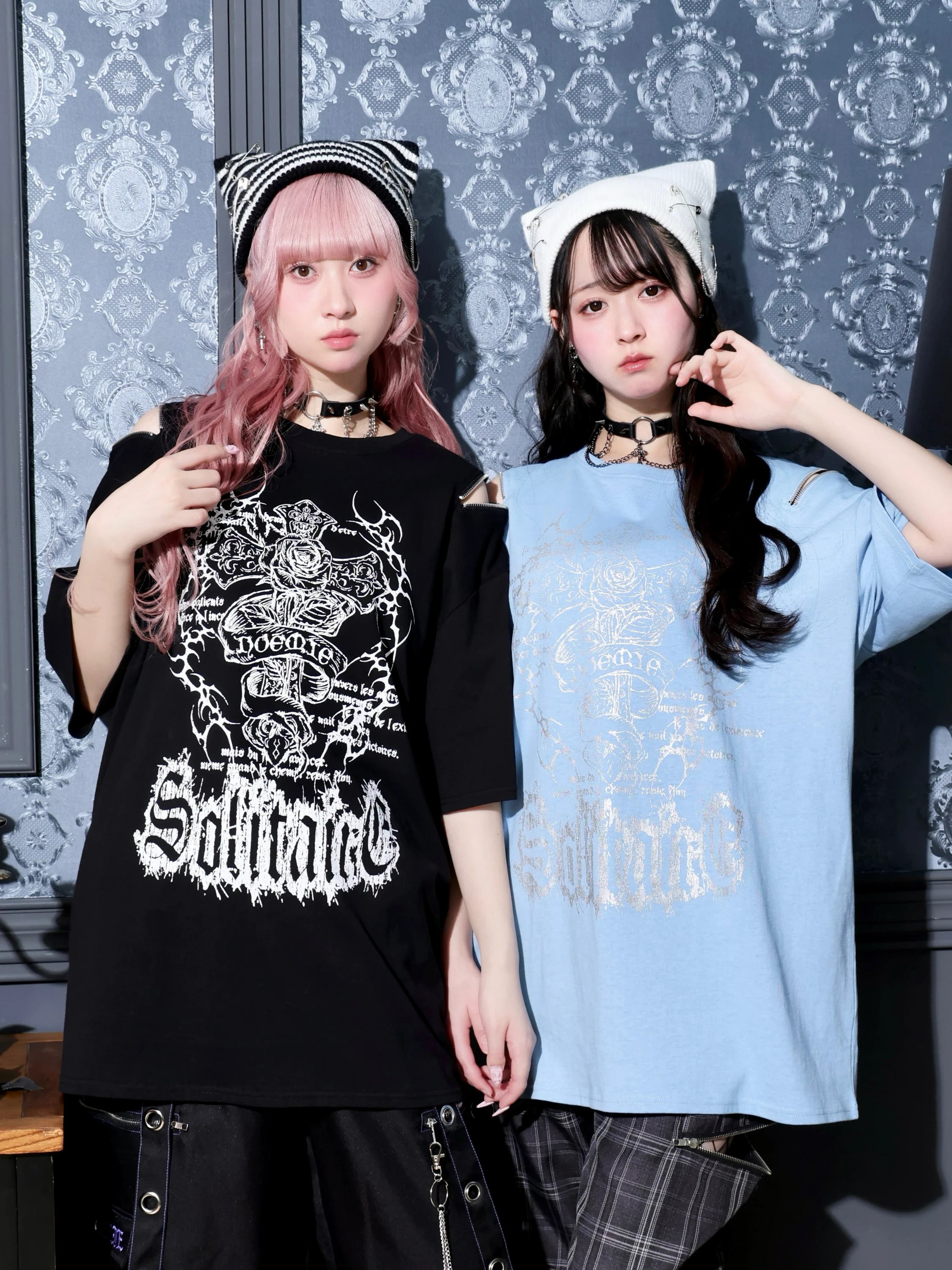 バック羽刺繍肩ZIPユニセックスTシャツ[品番：PLMW0016432]｜NOEMIE