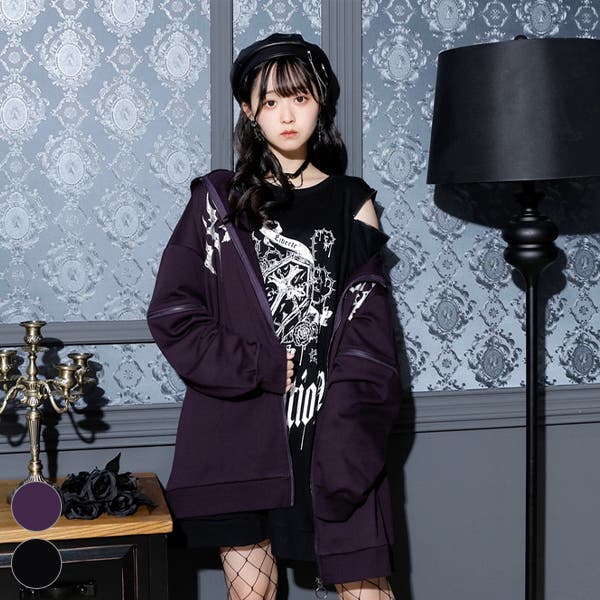SHEIN ROMWE Goth クロス 柄とヒョウ柄 2wayジップパーカー