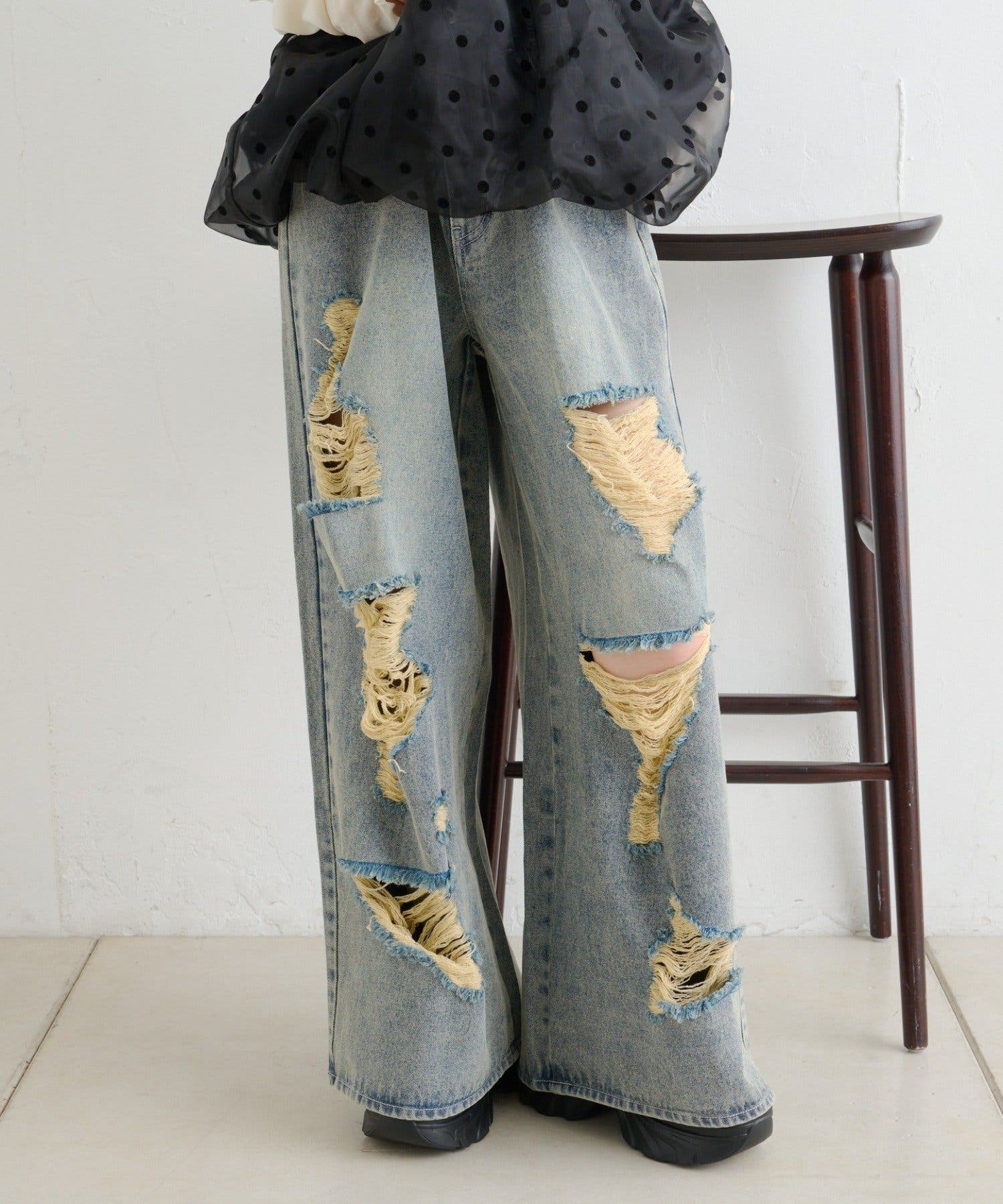 w closet】クラッシュダメージデニムパンツ[品番：PALW0007464]｜PAL