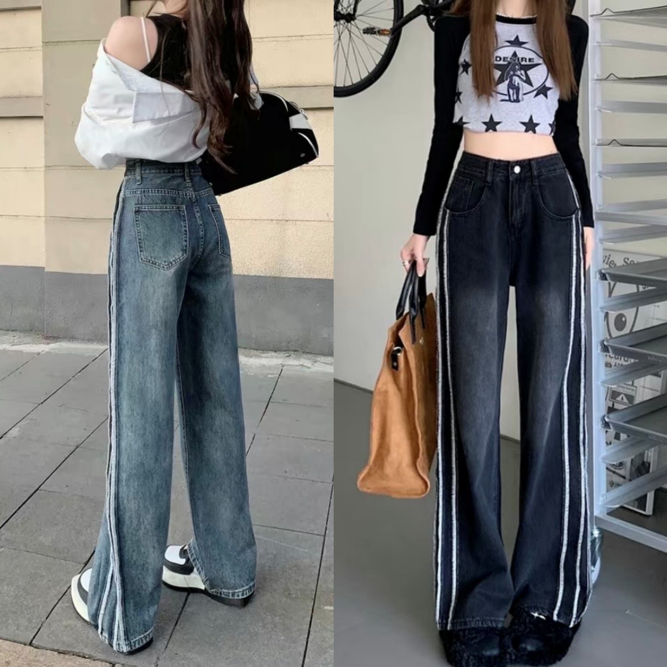サイドラインワイドデニムパンツ デニム パンツ[品番 サイドラインワイドデニムパンツ デニム パンツ[品番