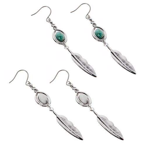 美品】ナバホ族 インディアンジュエリー 両耳ピアス Wフェザー