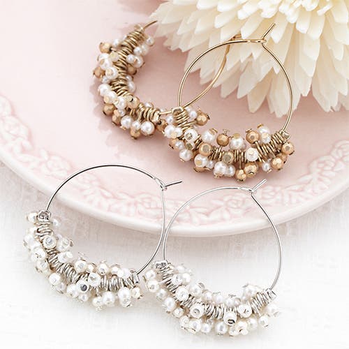 リボンピアス パール じゃらじゃら フープピアス フープピアス リングピアス じゃらじゃらモチーフ[品番：PENA0004261