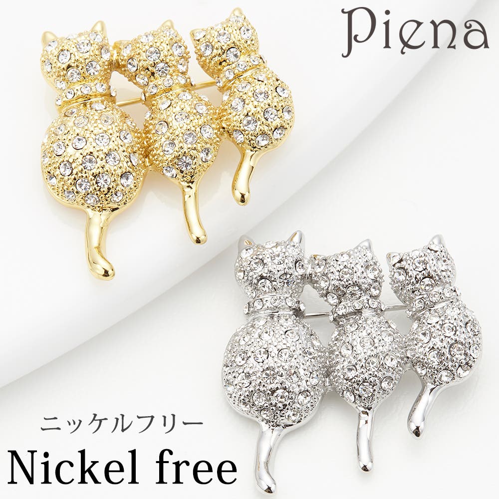 最適な価格 3匹猫のキラキラブローチ ニッケルフリー[品番 シルエット アクセサリー