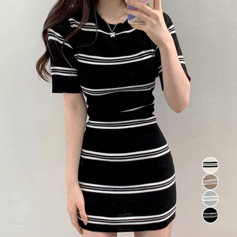 Lady レディー ボーダーサマーニットワンピ LADY LIKE ワンピース ボーダーカーデ付きノースリーブニット