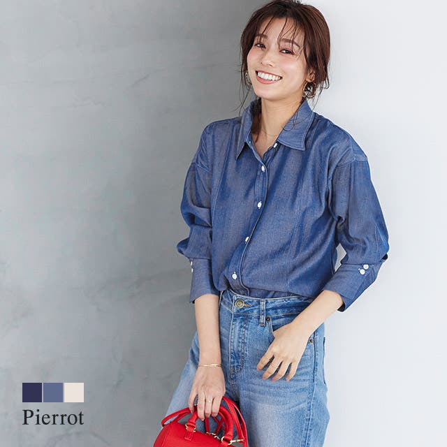 美品　ノーリーズ　リネン混　パールボタンシアーシャツ　シャンブレー　ブルー　M 美品 ノーリーズ リネン混 パールボタンシアーシャツ