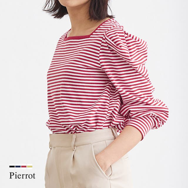 スクエアネックボーダーTシャツ Tシャツ スクエアネック[品番