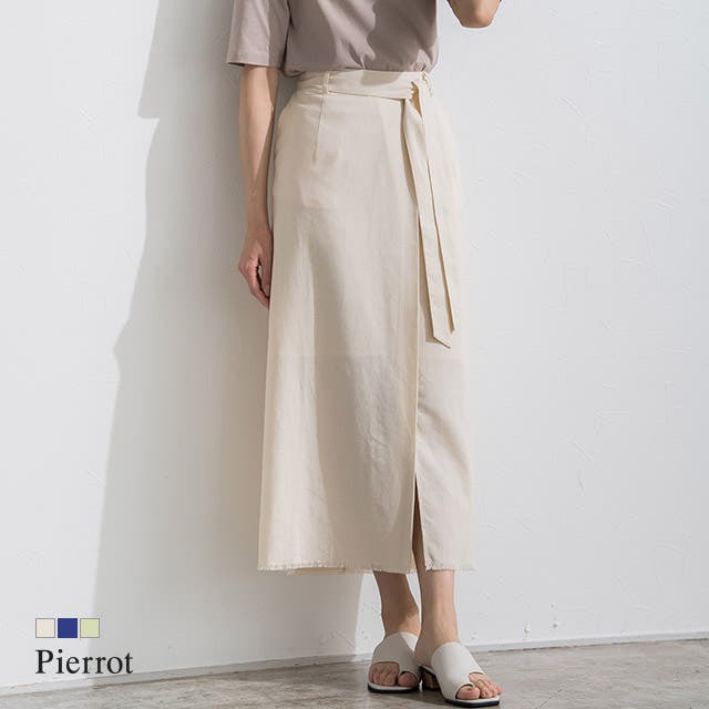 リネン混ロングスカート スカート ロング[品番：PRTW0003685]｜Pierrot