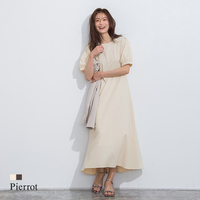 麻混バックリボンAラインワンピース ワンピース リネン混[品番