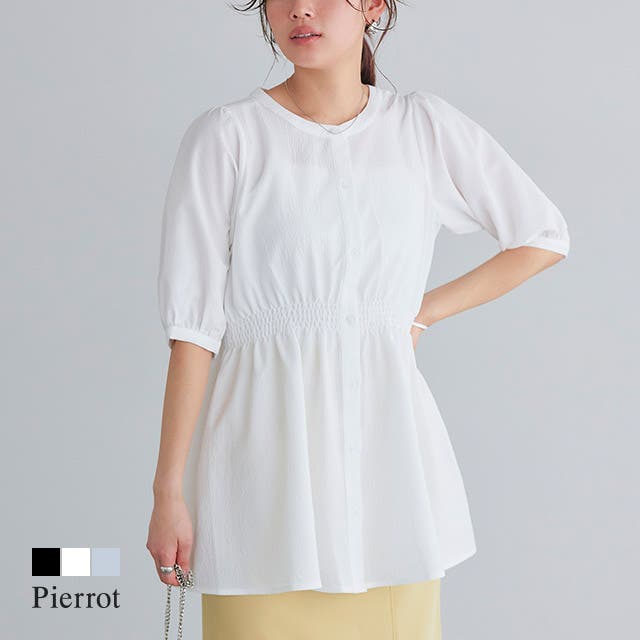 パフスリーブシャーリングブラウス ブラウス シャーリング[品番