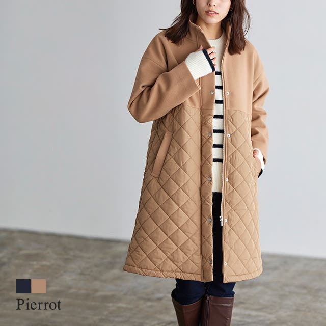 キルティング切替メルトンスタンドネックコート コート メルトン[品番