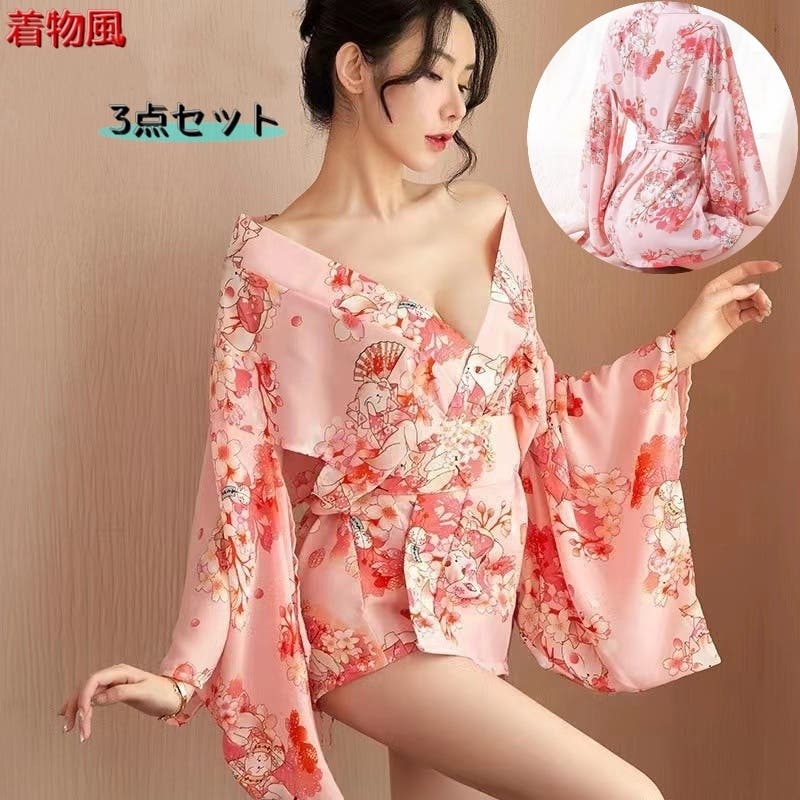 ナイトガウン 着物風 3点セット[品番：FQ000195758]｜PlusNao