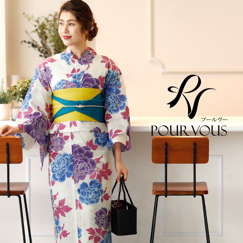 完売品！　プールヴー　浴衣と帯　pourvous プールヴー PourVous 浴衣2点セット（半巾帯） （薄紅金魚