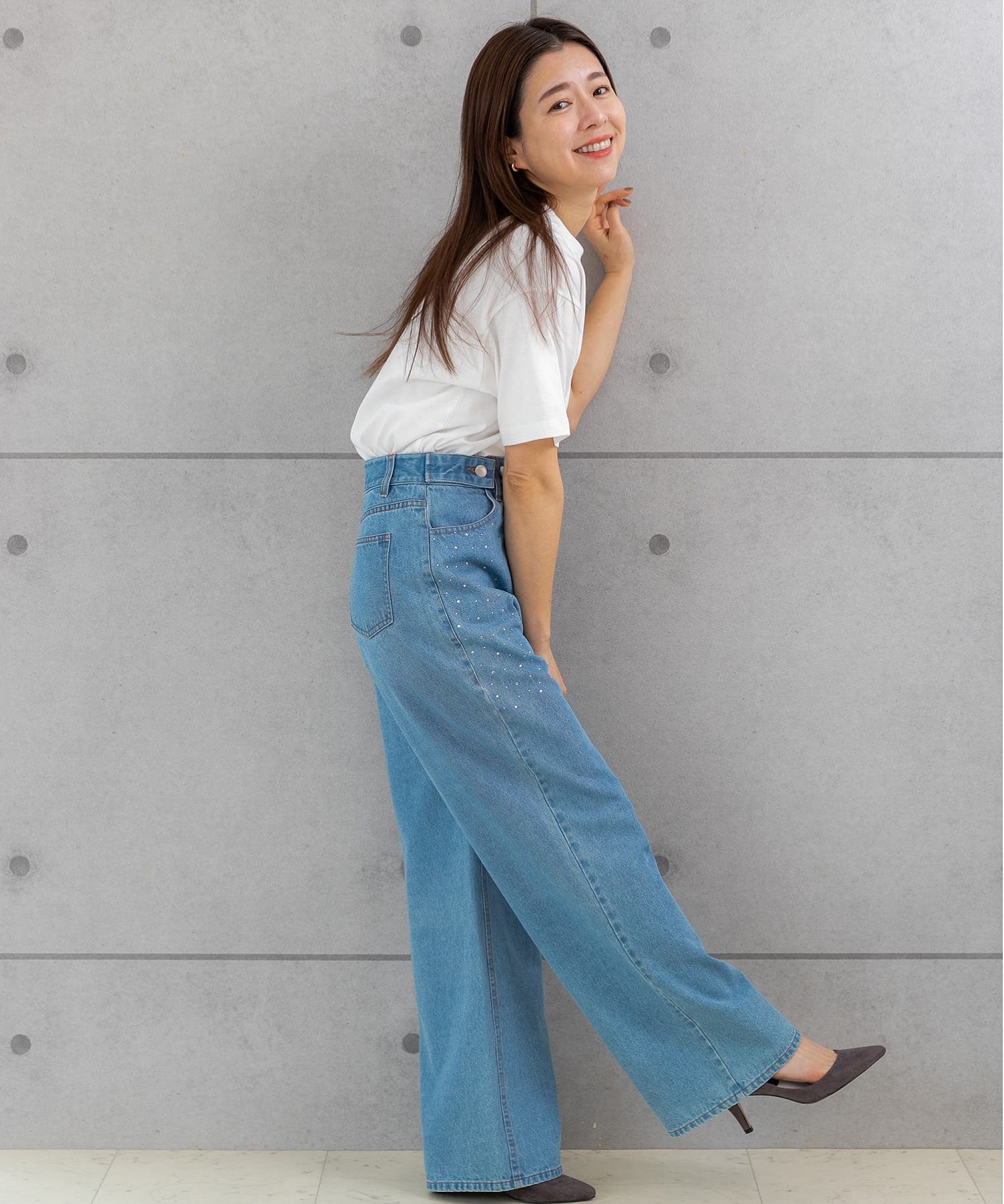 ラインストーン付きデニムパンツ[品番：PSTW0000025]｜PREFERIR（プレ