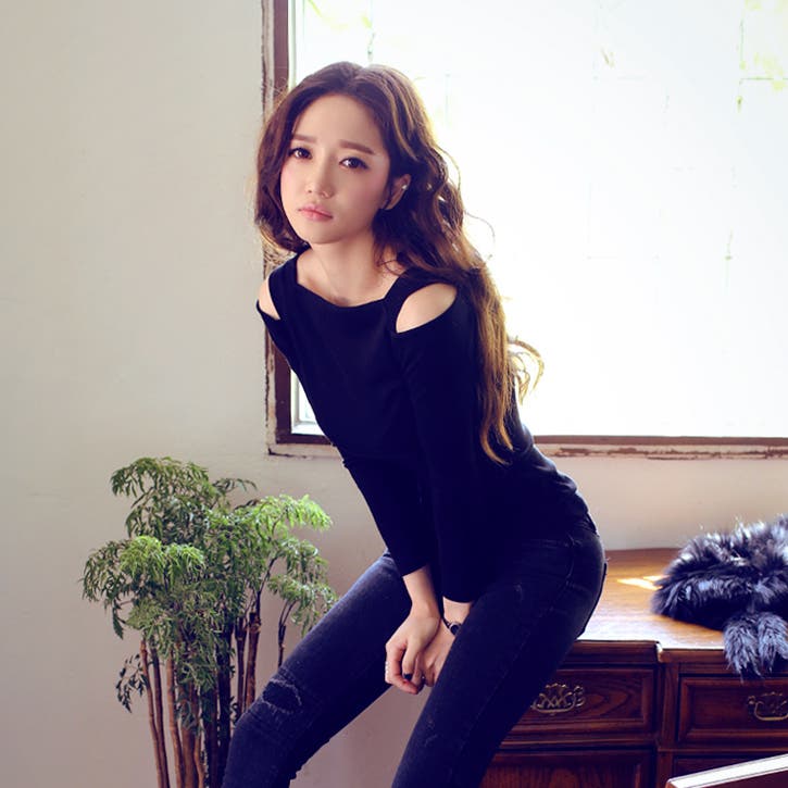 オフショルダーTシャツ 長袖 ロンT[品番：AD000005836]｜PREMIUM K