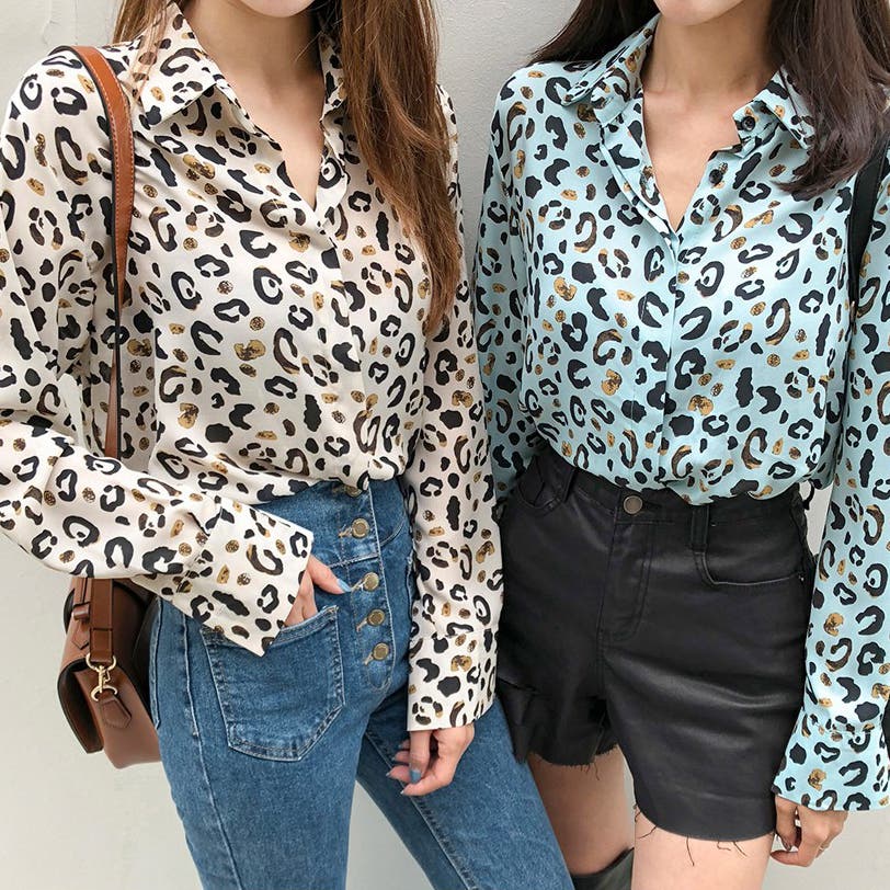カラフルレオパードブラウス ヒョウ柄シャツ シンプル[品番
