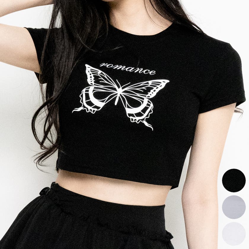 新品　アミリージュ　蝶のグラフィック バタフライプリントZIPTシャツ Free 楽天市場】柄シャツ 蝶 ちょうちょ バタフライ カラフル シアー