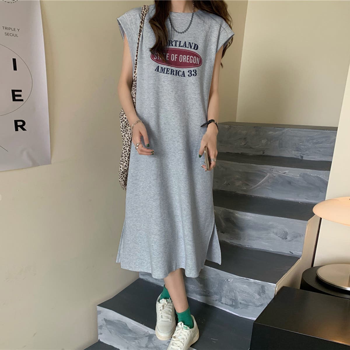 ロゴプリントフレンチスリーブTシャツワンピース[品番：PVBW0009057 