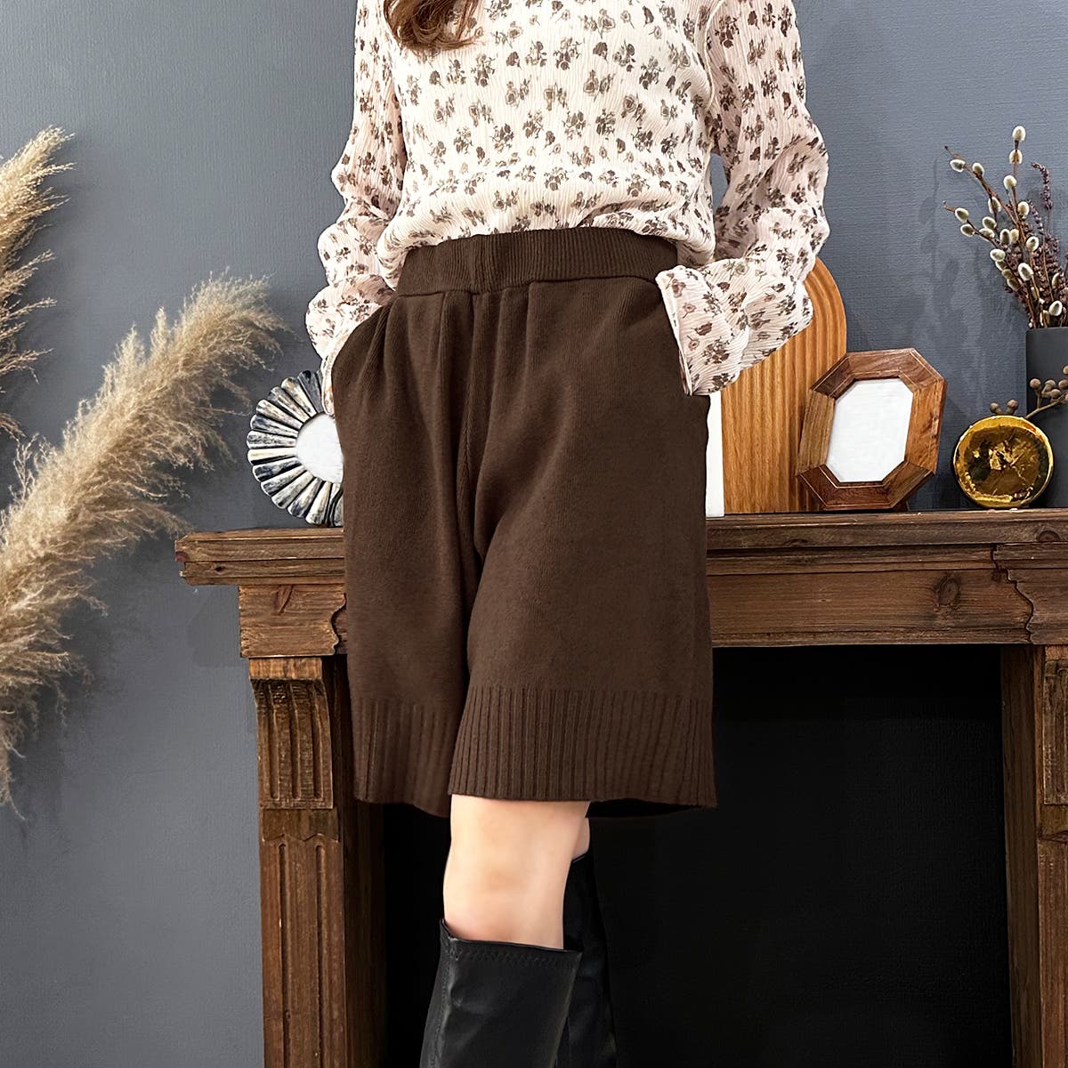 ヒスミニ　パッチワークワンピース　ショートパンツ　フレンチブルT ヒスミニ パッチワークワンピース ショートパンツ フレンチブルT