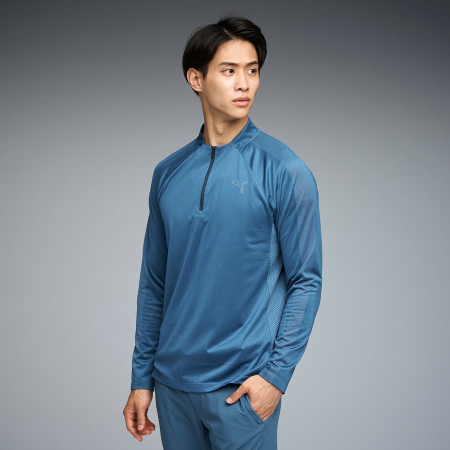 プジャム メンズ ゴルフ シャドウキャット ジップ モックネック 長袖 シャツ