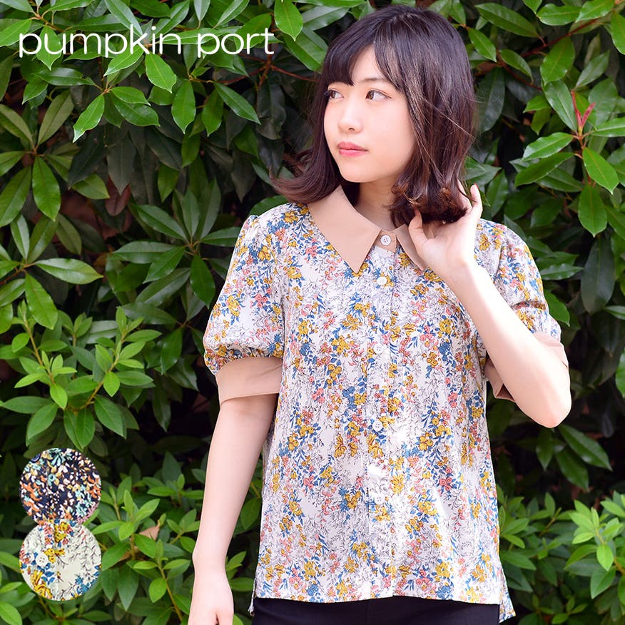 花柄バイカラーブラウス[品番：PPNW0000340]｜Pumpkin Port
