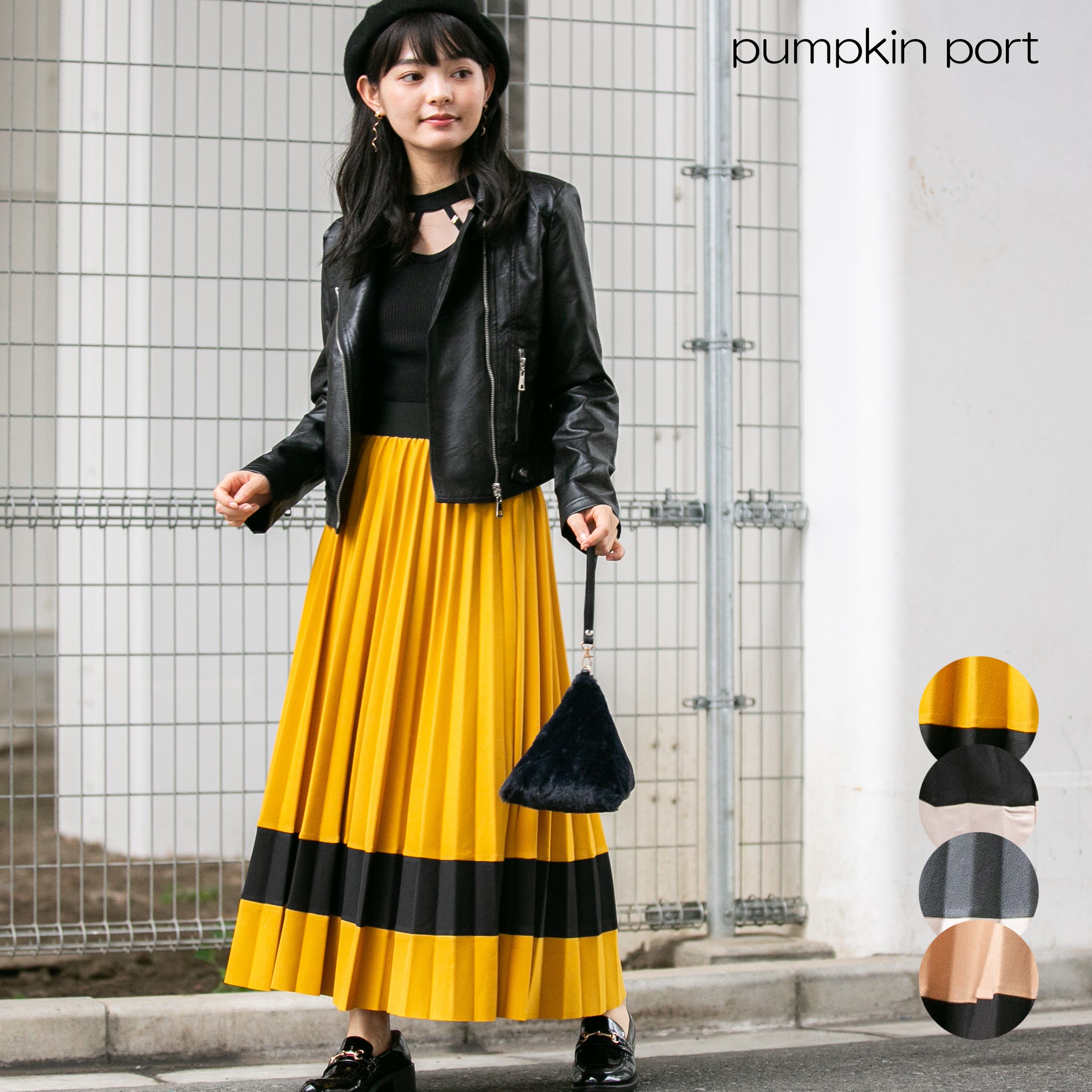 ポンチ配色 ロングプリーツスカート[品番：PPNW0000925]｜Pumpkin Port