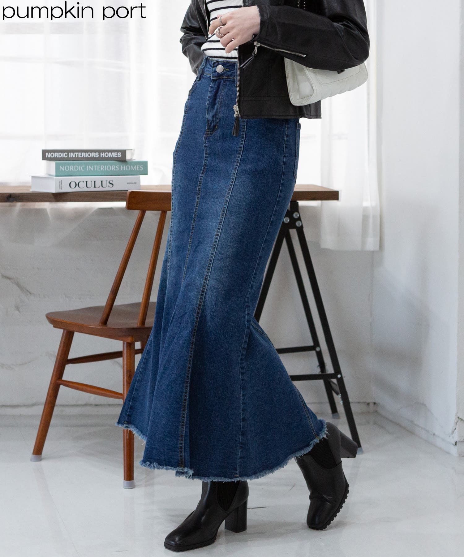 ストレッチデニムマーメイドロングスカート[品番：PPNW0004535