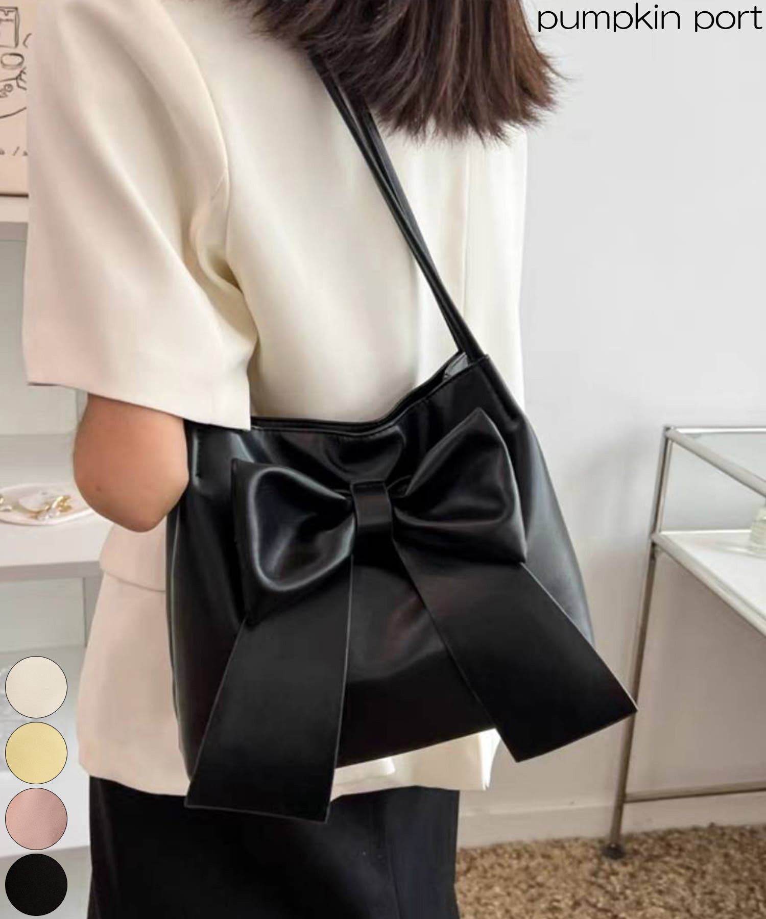フェイクレザー リボン トートBAG[品番：PPNW0004167]｜Pumpkin