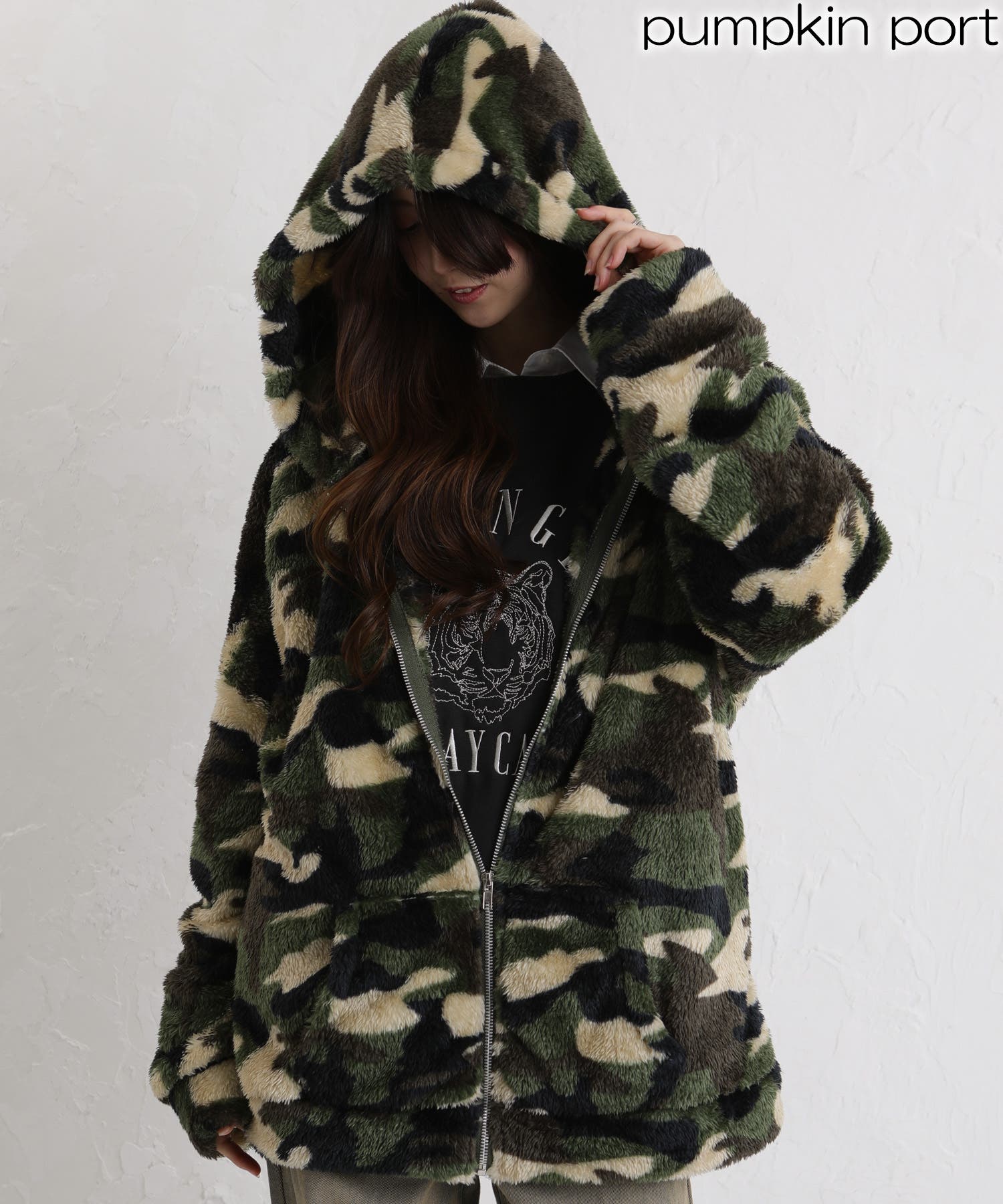 ボア素材 迷彩柄 ZIP-UP パーカー[品番：PPNW0005104]｜Pumpkin Port