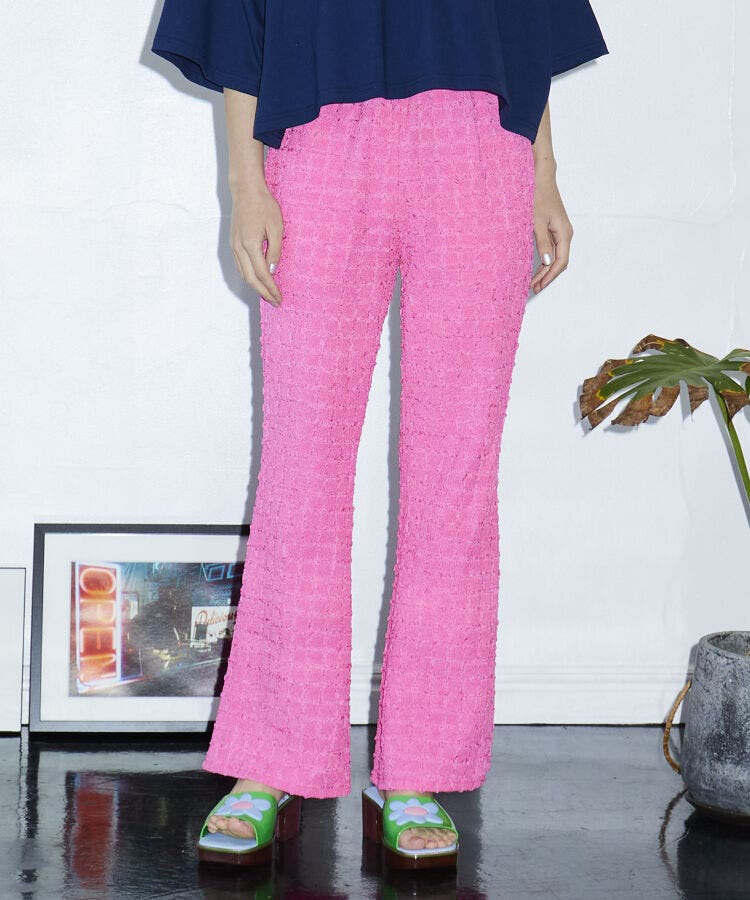 GUAPA ピンク フレアパンツ 未使用タグ付き ブロックパターンフレアパンツ[品番：PNYW0004370]｜PUNYUS