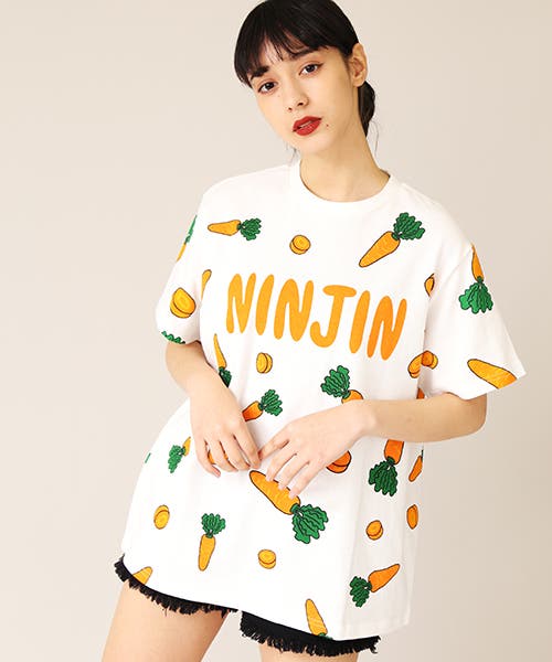 プニュズ tシャツ フード柄 レモン プニュズ フード総柄Tシャツ(NINJIN・LEMON・EDAMAME)（Tシャツ/カットソー