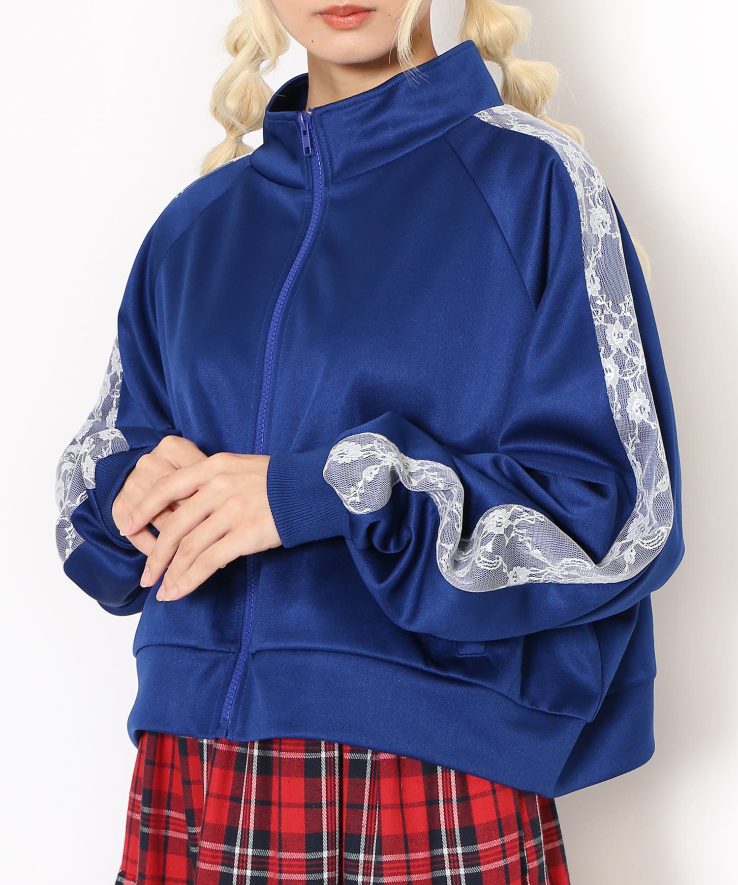 国内発送 レースラインクロップドジャージトップ[品番：PNYW0004639 トップス