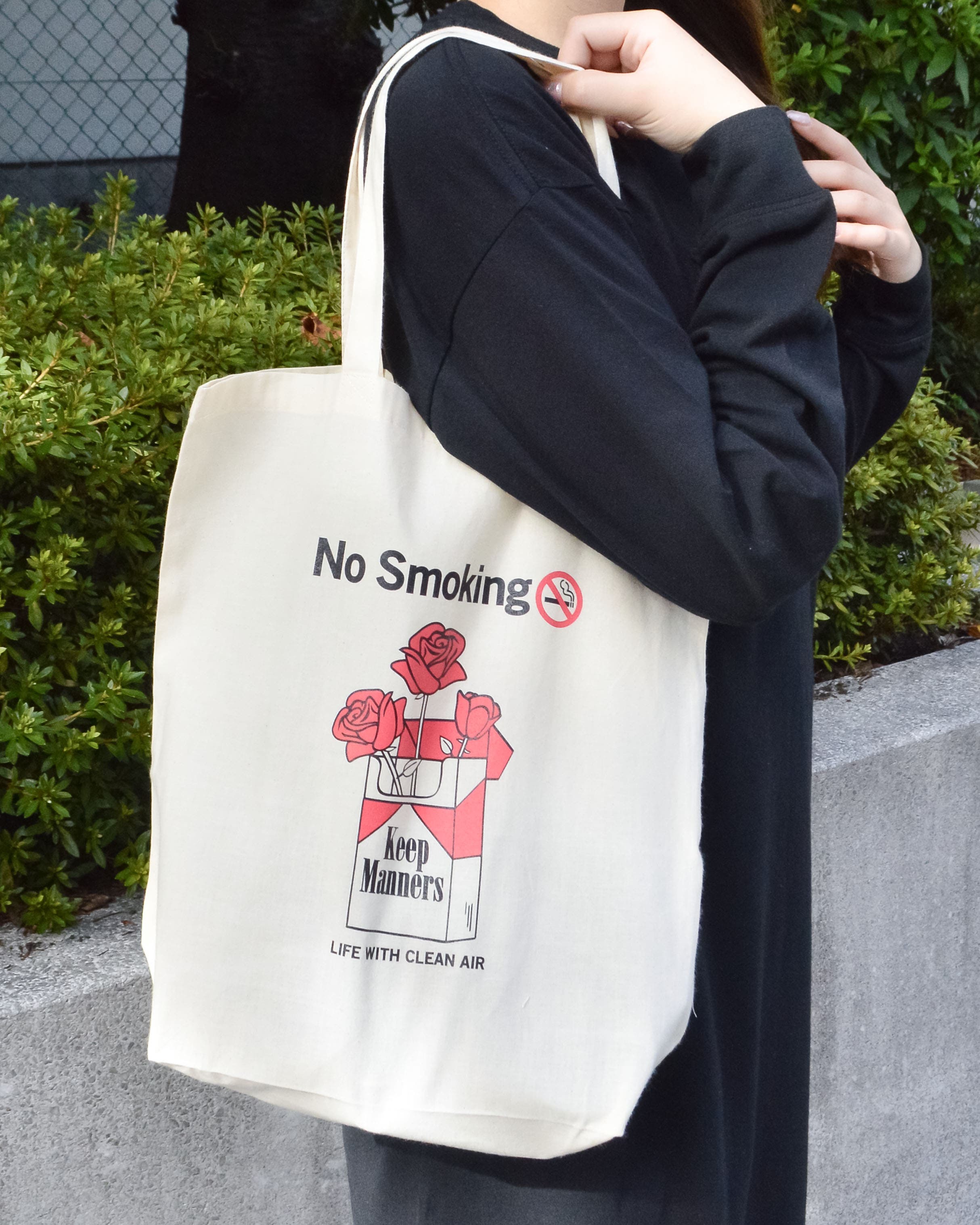 プリント トートBAG(ガール線画＆タバコ薔薇)[品番：RADM0005725