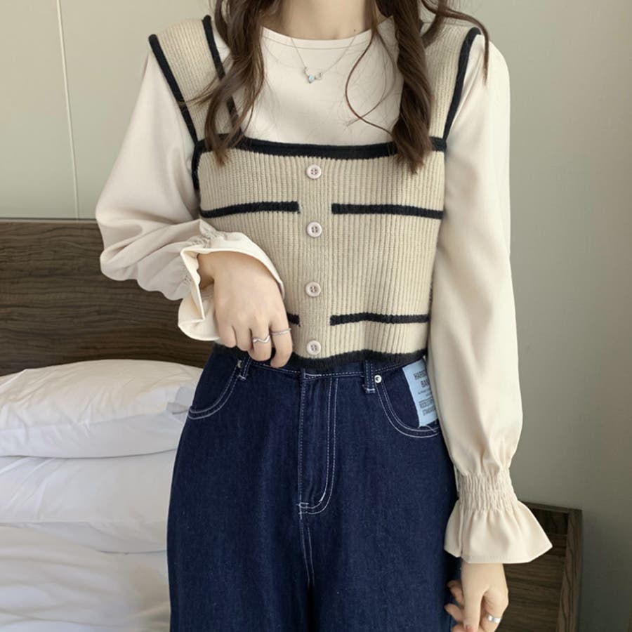 配色ニットビスチェ 韓国 ビスチェ 服 ビスチェ 可愛い夏服セクシー