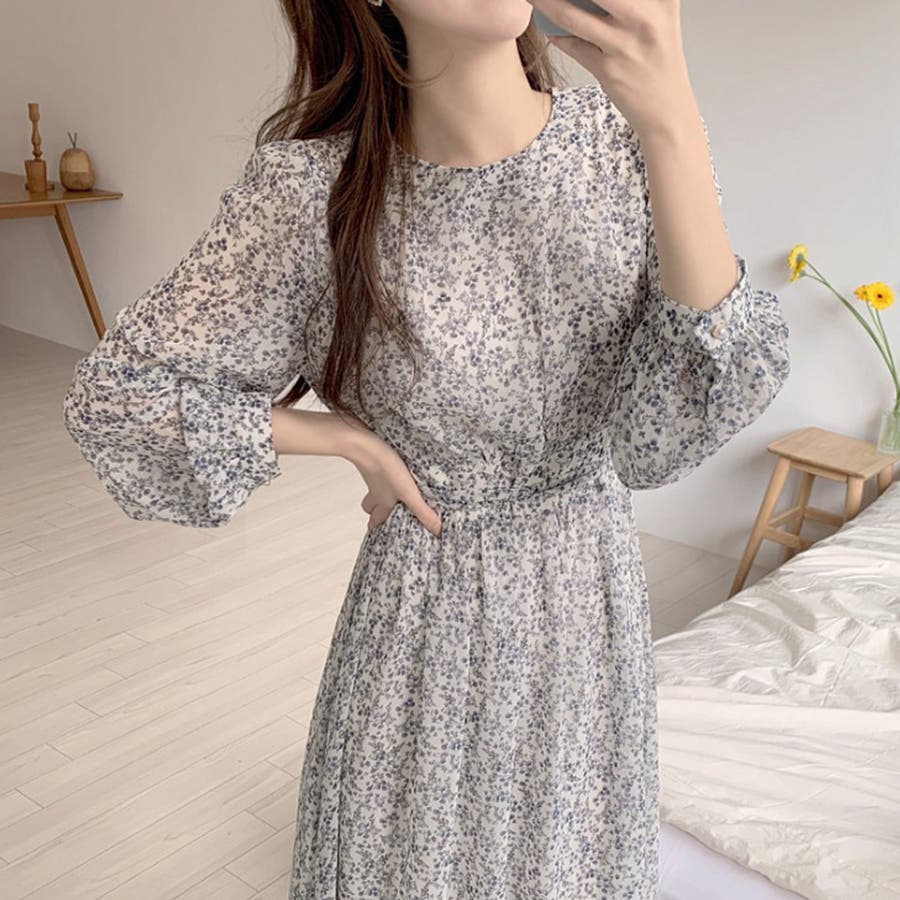 レトロ花柄シフォンワンピース[品番：RADM0000930]｜＆soiree