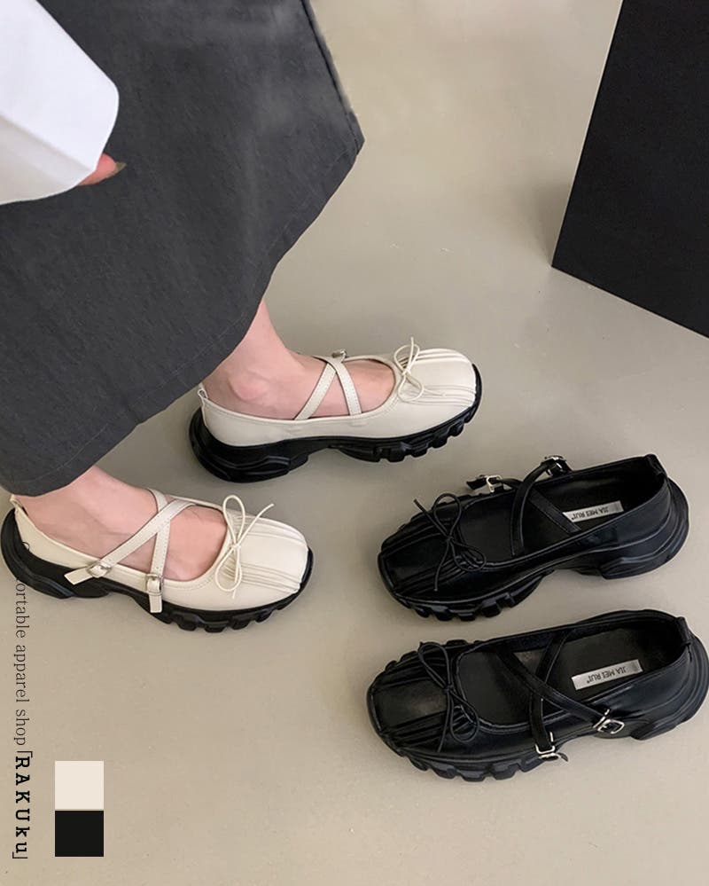 クロスストラップ メリージェーン シューズ レディース 厚底 4cm