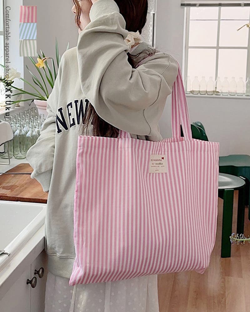 25ss ストライプトートバッグ サブバッグ かわいい 韓国系 パステル