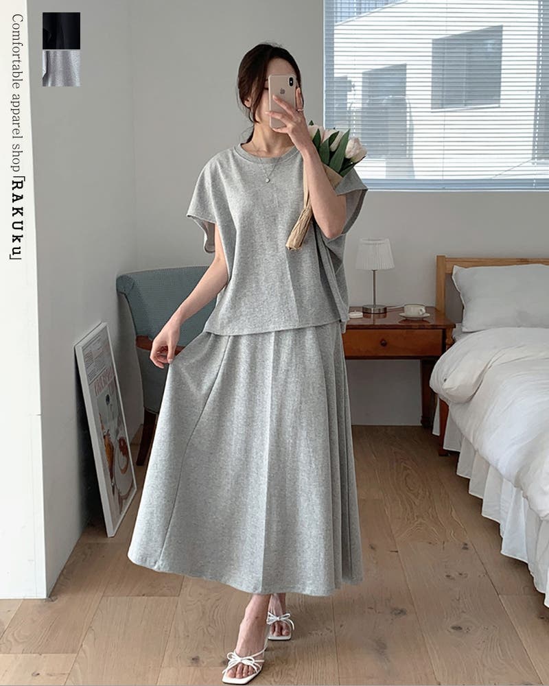 2color】バックレイヤード フレンチスリーブセットアップ ロング