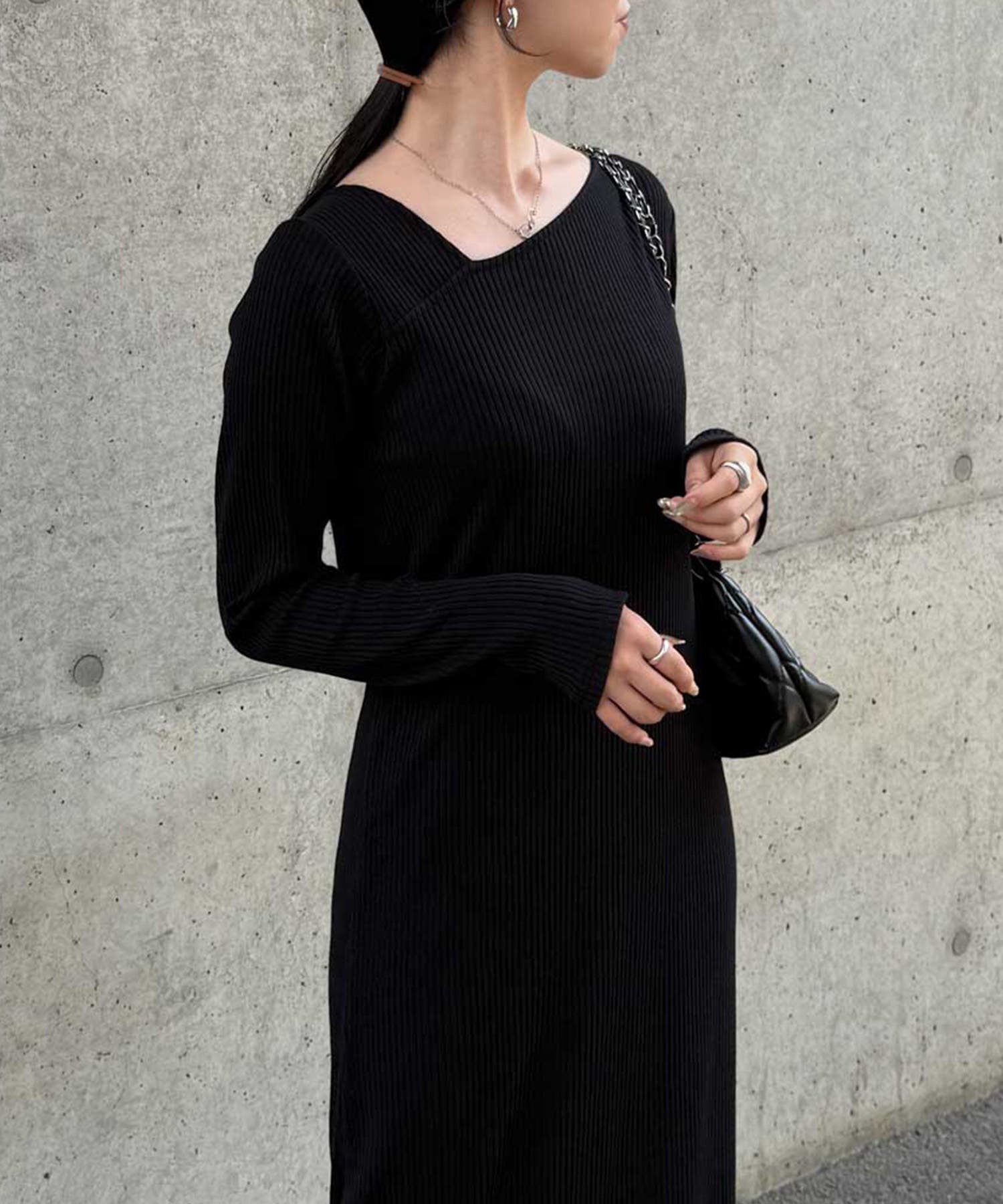 M～LLサイズ展開】アシメネックリブワンピース[品番：RANW0000121