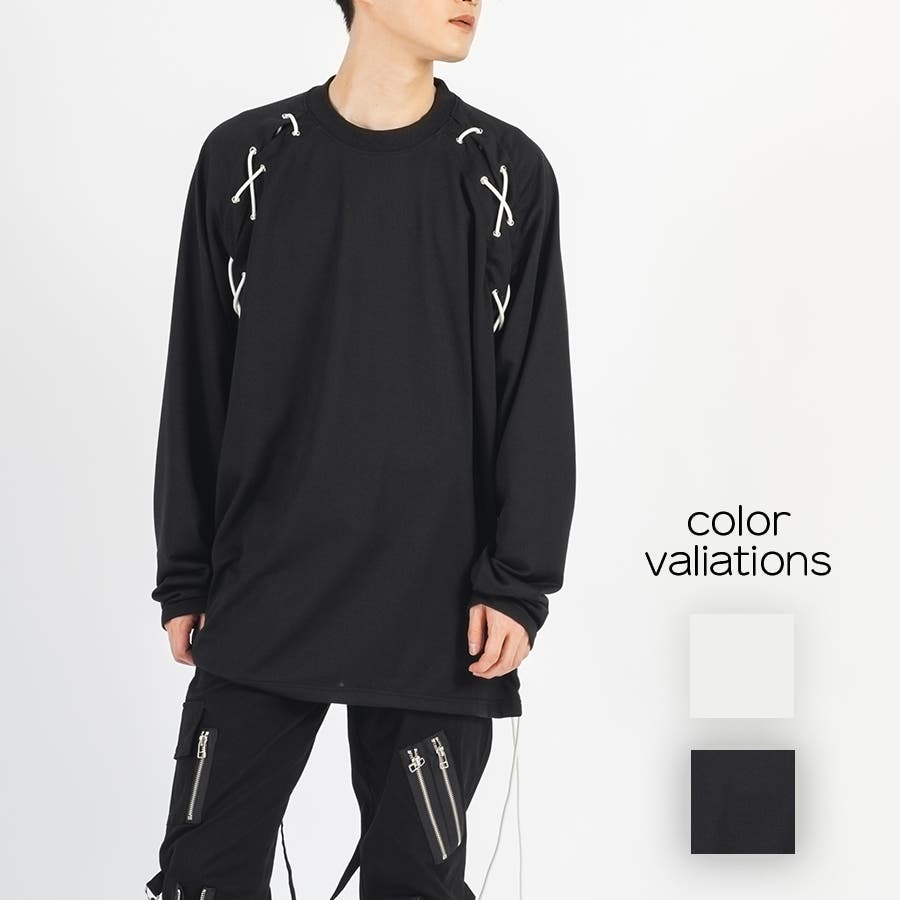 レースアップ ロンT メンズ 長袖Tシャツ モード ストリート[品番