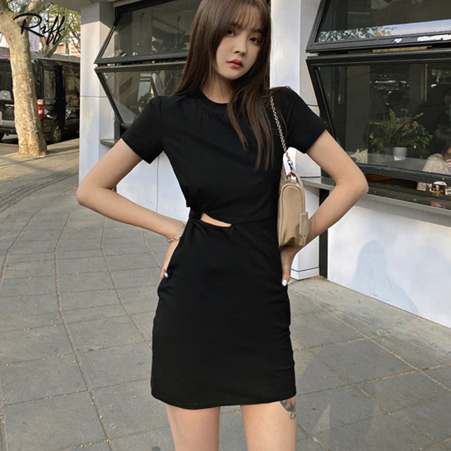 夏用のレディースワンピース、ウエストを絞ってほっそり見せる、ストラップ付きミニ丈ワンピース 1.jpg