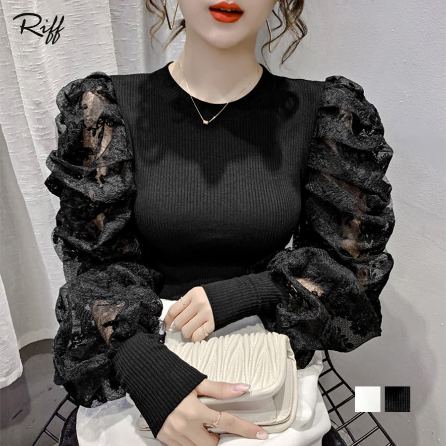 袖レースパワショルトップス パワーショルダー ブラウス[品番