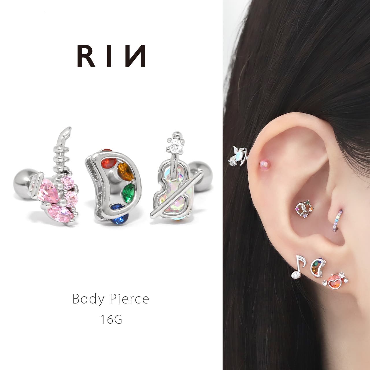 軟骨ピアス 楽器音楽バイオリンサックスタンバリンジュエル ボディ