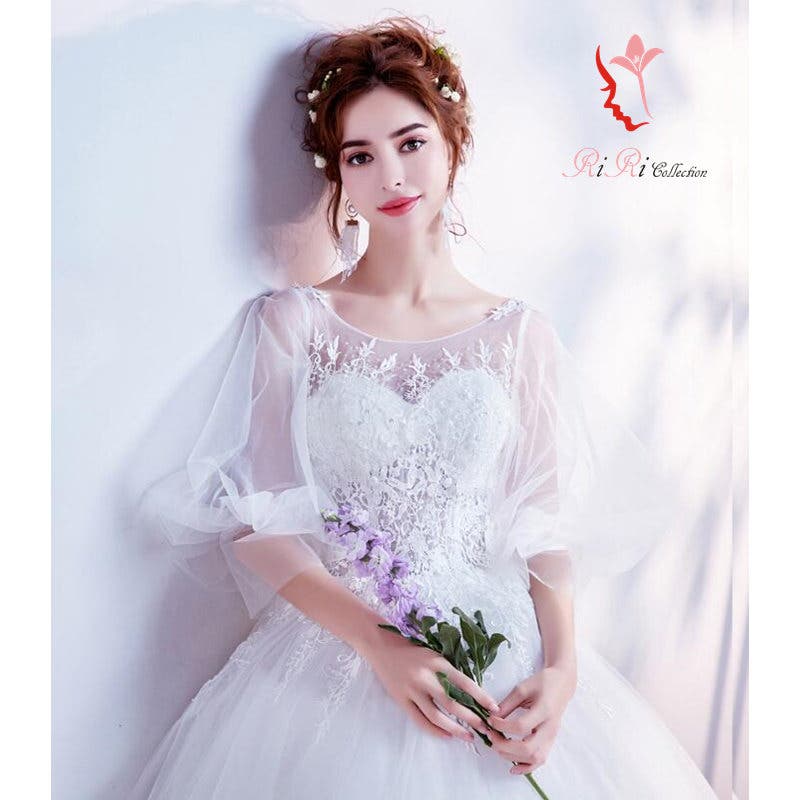 ミニウェディングドレス パフ袖 バルーン春夏 fullgrace_ad085c0