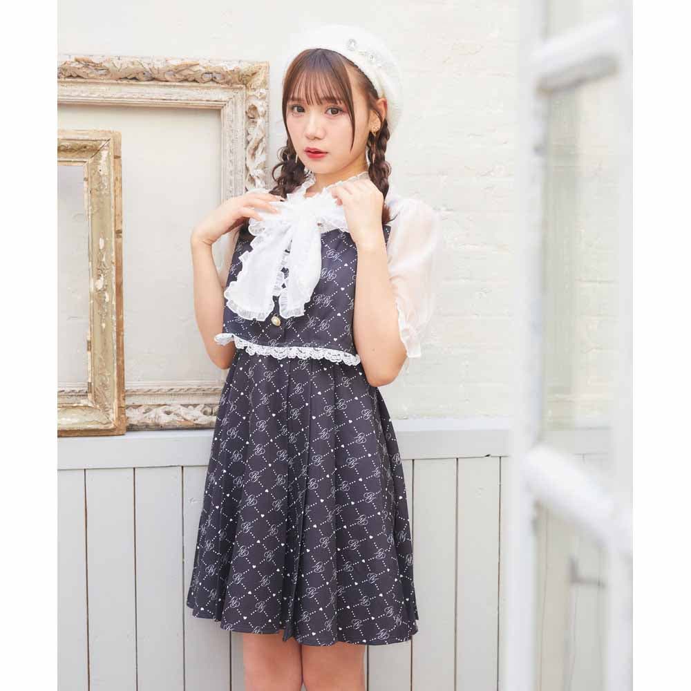 ロジータ ROJITA 飾りリボンブローチ付き肩レースワンピース