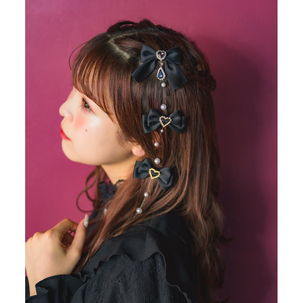 ヘアクリップ　リボン　パール　レディagha022 ヘアクリップリボンパールレディagha022